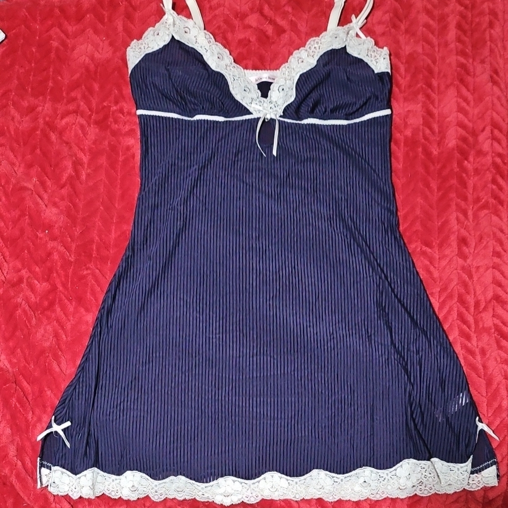 Elegant Navy Blue Lace Trim Chemise